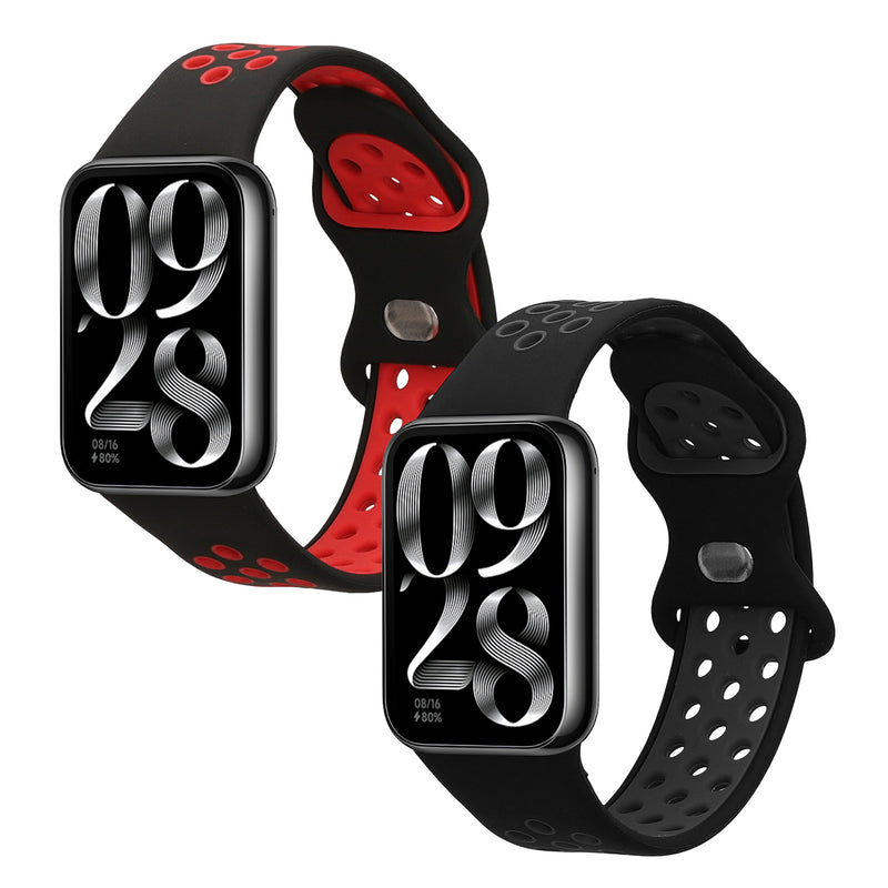 kwmobile 2x Uhrenarmband für Xiaomi Smart Band 8 Pro / Band 9 Pro / Redmi Watch 5 / Redmi Watch 4 Armband - Fitnesstracker Band Set aus TPU Silikon - Ersatzarmband Smartwatch - Schwarz Grau Schwarz Rot Schwarz  [dsg01]