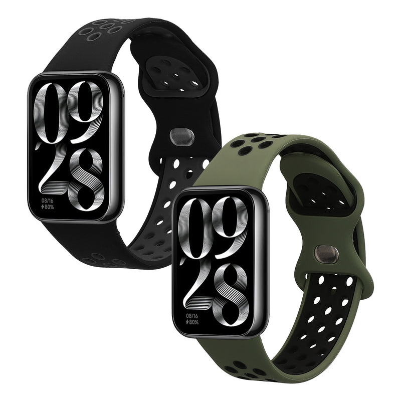 kwmobile 2x Uhrenarmband für Xiaomi Smart Band 8 Pro / Band 9 Pro / Redmi Watch 5 / Redmi Watch 4 Armband - Fitnesstracker Band Set aus TPU Silikon - Ersatzarmband Smartwatch - Schwarz Grau Dunkelgrün Schwarz Schwarz  [dsg02]