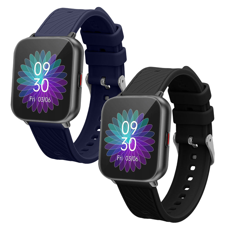 kwmobile 2x Uhrenarmband für Ruimen H1 / D1 Armband - Fitnesstracker Band Set aus TPU Silikon - Ersatzarmband Smartwatch - Schwarz Dunkelblau Schwarz  [dsg01]