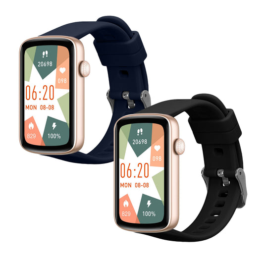 kwmobile 2x Uhrenarmband für SHANG WING L2 Armband - Fitnesstracker Band Set aus TPU Silikon - Ersatzarmband Smartwatch - Schwarz Dunkelblau Schwarz  [dsg01]