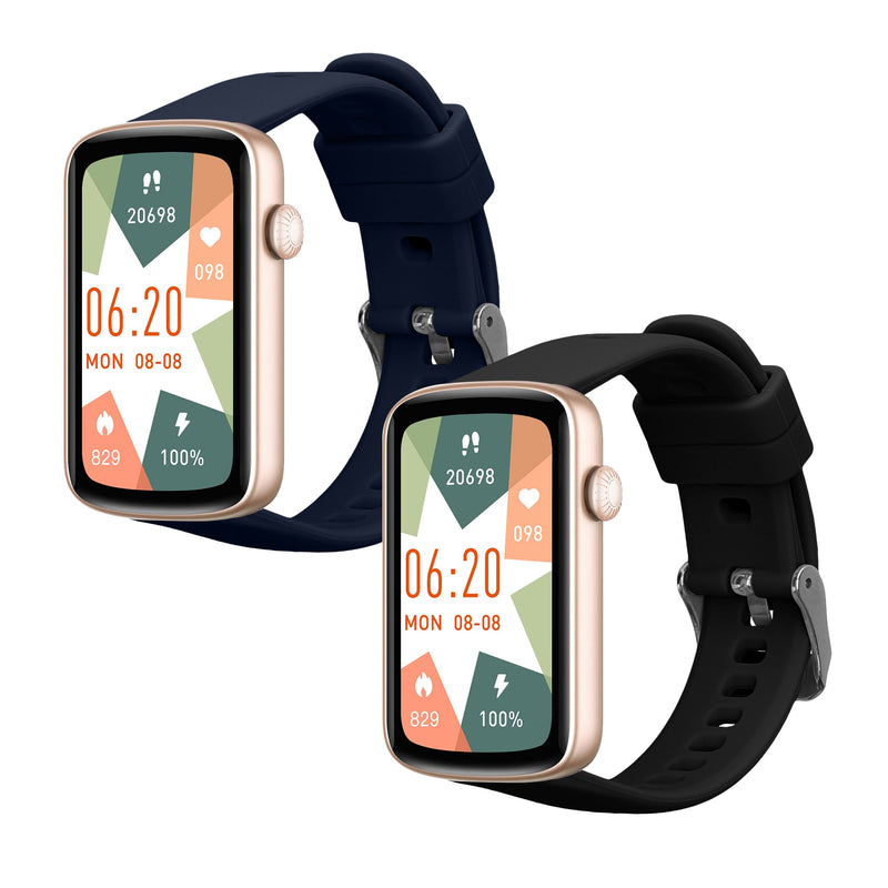 kwmobile 2x Uhrenarmband für SHANG WING L2 Armband - Fitnesstracker Band Set aus TPU Silikon - Ersatzarmband Smartwatch - Schwarz Dunkelblau Schwarz  [dsg01]