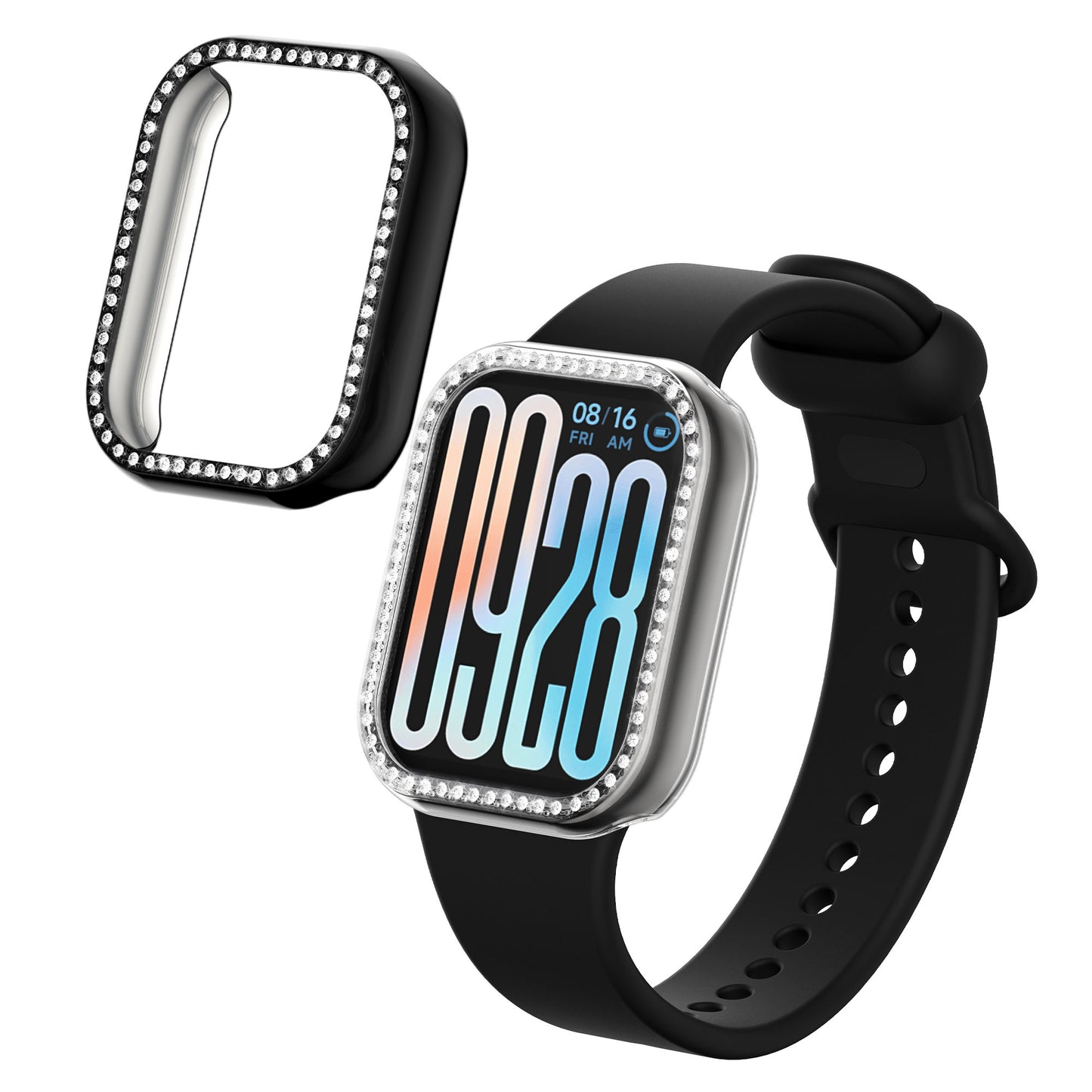 kwmobile 2x Kunststoff Hülle kompatibel mit Xiaomi Smart Band 9 Pro Schutzhülle Schutzrahmen - Glitzer Schutz Zubehör in Transparent Schwarz Transparent  [dsg01]
