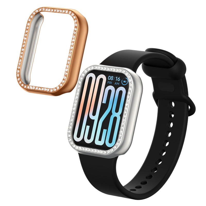 kwmobile 2x Kunststoff Hülle kompatibel mit Xiaomi Smart Band 9 Pro Schutzhülle Schutzrahmen - Glitzer Schutz Zubehör in Silber Rosegold Silber  [dsg02]