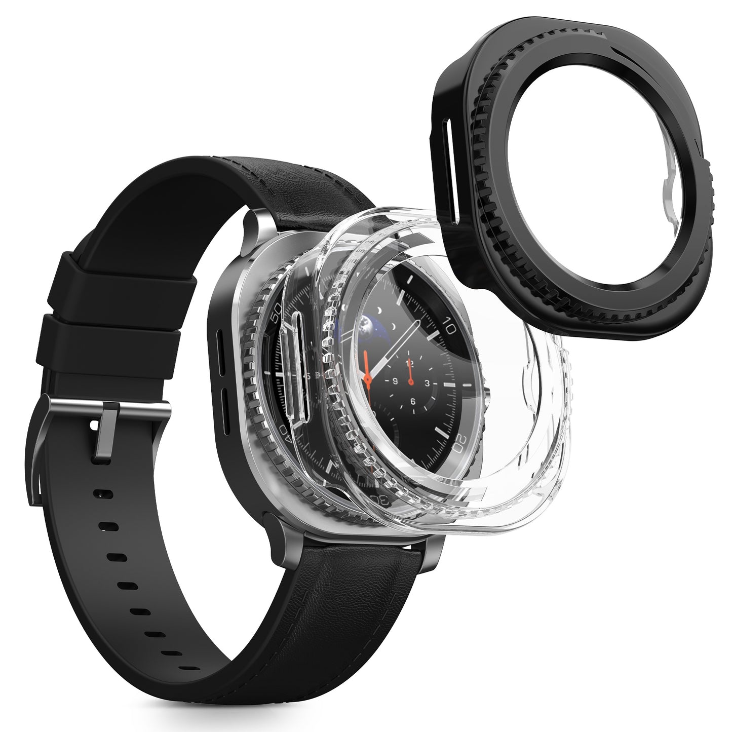 kwmobile 2x Cover kompatibel mit Samsung Galaxy Watch 8 Classic (46mm) Hülle - Fullbody Fitnesstracker Case Set aus Glas - Transparent Schwarz Transparent  [dsg01]