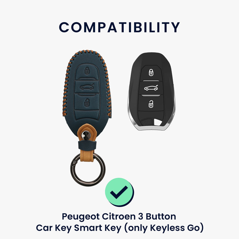kwmobile Autoschlüssel Hülle kompatibel mit Peugeot Citroen 3-Tasten Smartkey Autoschlüssel (nur Keyless Go) - Schlüsselhülle in Hellbraun