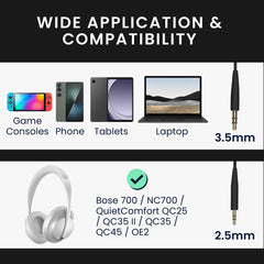 kwmobile Kopfhörerkabel für Bose 700 / NC700 / QuietComfort QC25 / QC35 II / QC35 / QC45 / OE2 - 3,5 mm Ersatz Kabel
