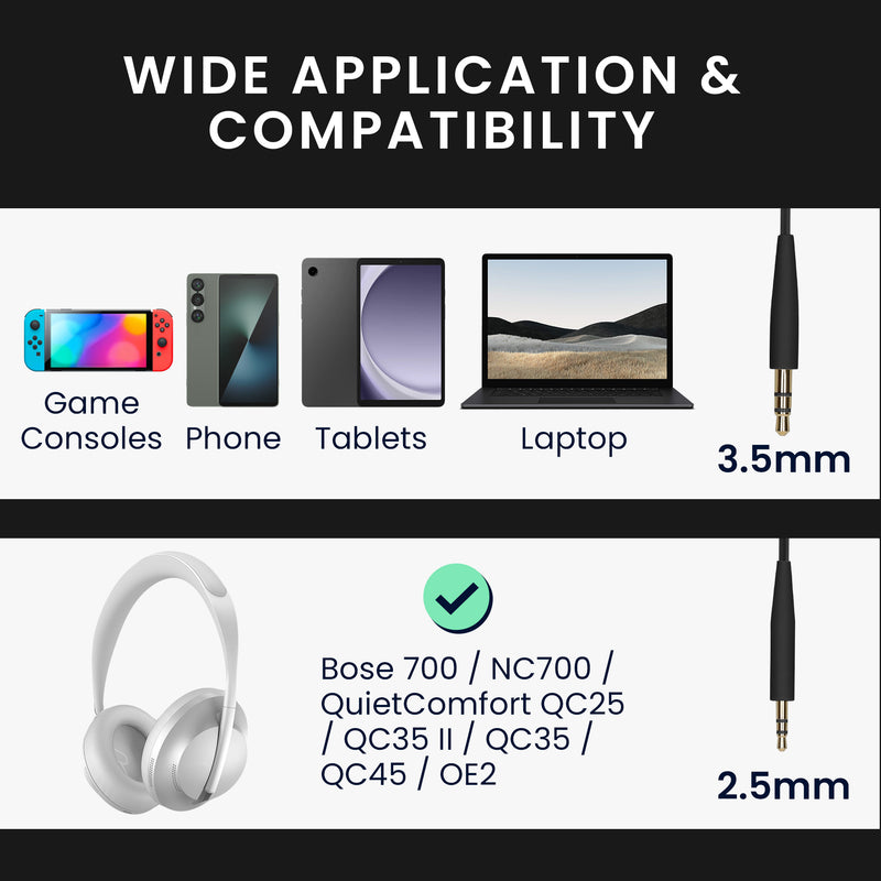 kwmobile Kopfhörerkabel für Bose 700 / NC700 / QuietComfort QC25 / QC35 II / QC35 / QC45 / OE2 - 3,5 mm Ersatz Kabel 100 cm - 3.5mm Klinke Kabel