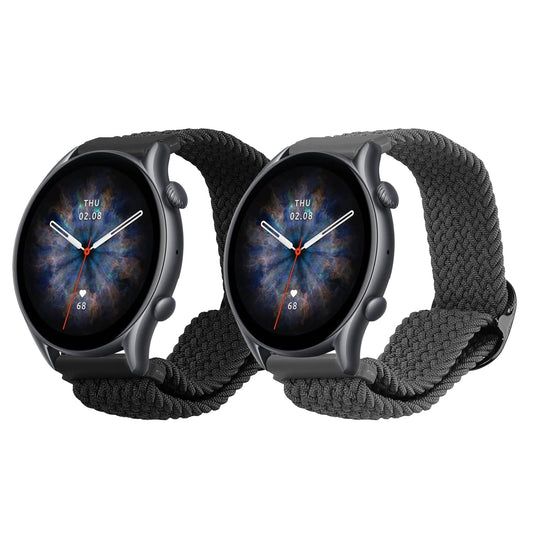 kwmobile 2x Uhrenarmband für 22mm Amazfit Bip 6 / Bip 5 Unity / Bip 5 / GTS 3 / Balance 2 / Helio Strap Armband - Fitnesstracker Band Set aus Nylon - Ersatzarmband Smartwatch - Schwarz Dunkelgrau Schwarz  [dsg01]