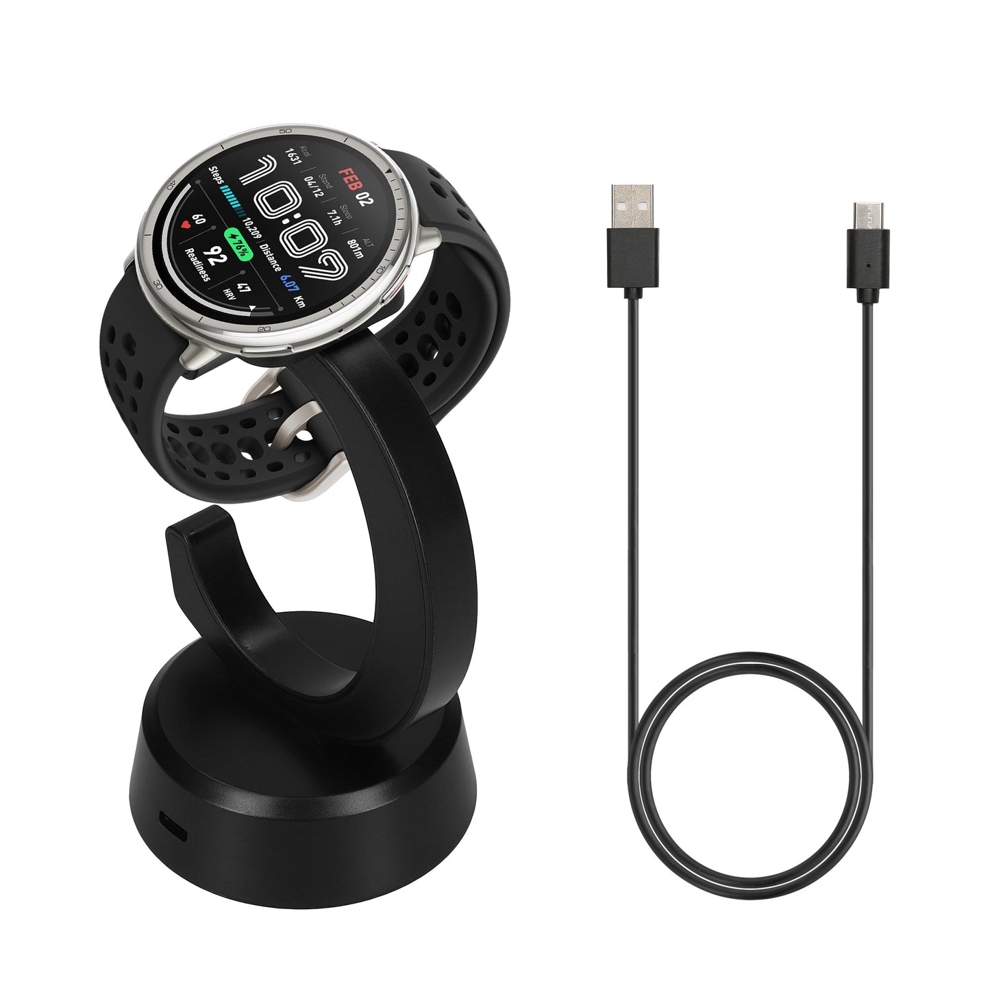 kwmobile USB Ladegerät kompatibel mit Amazfit Bip 6 / Amazfit Active 2 (A2437) / Active 2 Square (A2434) - USB Kabel Charger Stand - Smart Watch Ladestation - Ladekabel mit Standfunktion in Schwarz Schwarz  