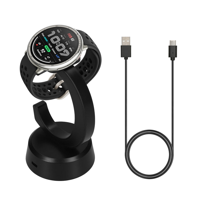 kwmobile USB Ladegerät kompatibel mit Amazfit Bip 6 / Amazfit Active 2 (A2437) / Active 2 Square (A2434) - USB Kabel Charger Stand - Smart Watch Ladestation - Ladekabel mit Standfunktion in Schwarz Schwarz  