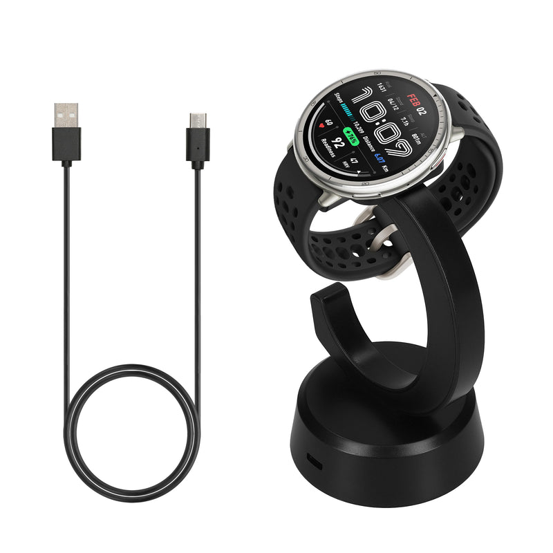 kwmobile USB Ladegerät kompatibel mit Amazfit Bip 6 / Amazfit Active 2 (A2437) / Active 2 Square (A2434) - USB Kabel Charger Stand - Smart Watch Ladestation - Ladekabel mit Standfunktion