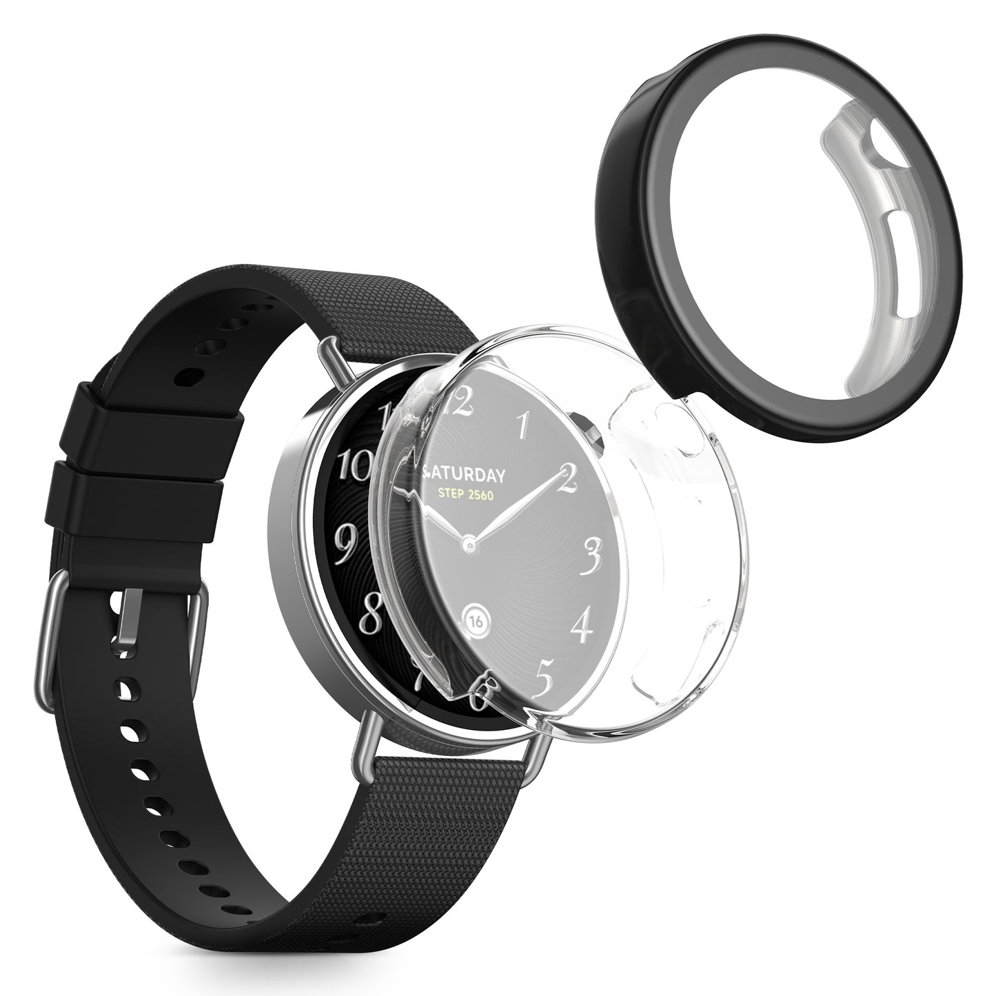 kwmobile 2x Schutzhülle kompatibel mit Xiaomi Watch S4 41mm Hülle - Fullbody Cover Set aus Silikon - Transparent Schwarz Transparent  [dsg01]