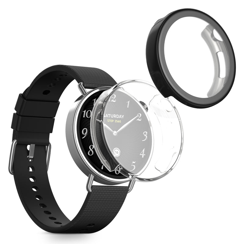 kwmobile 2x Schutzhülle kompatibel mit Xiaomi Watch S4 41mm Hülle - Fullbody Cover Set aus Silikon - Transparent Schwarz Transparent  [dsg01]
