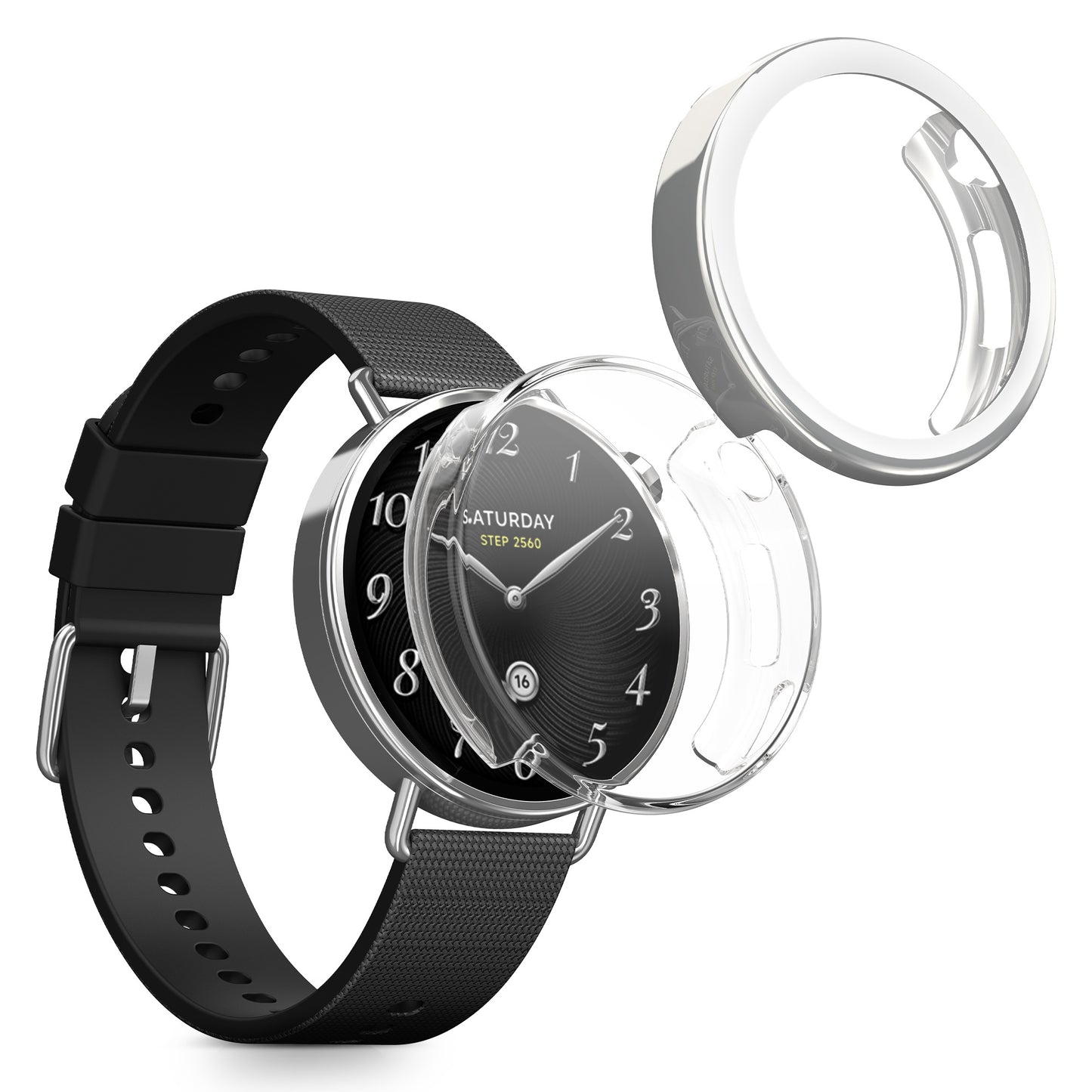 kwmobile 2x Schutzhülle kompatibel mit Xiaomi Watch S4 41mm Hülle - Fullbody Cover Set aus Silikon - Transparent Silber Transparent  [dsg02]