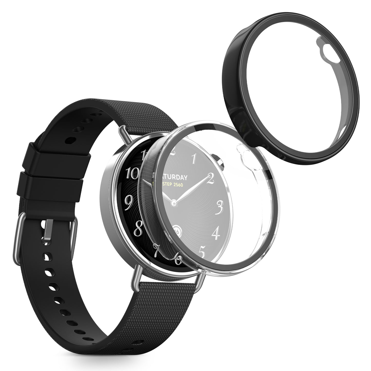 kwmobile 2x Cover kompatibel mit Xiaomi Watch S4 41mm Hülle - Fullbody Fitnesstracker Case Set aus Glas - Transparent Schwarz Transparent  [dsg01]