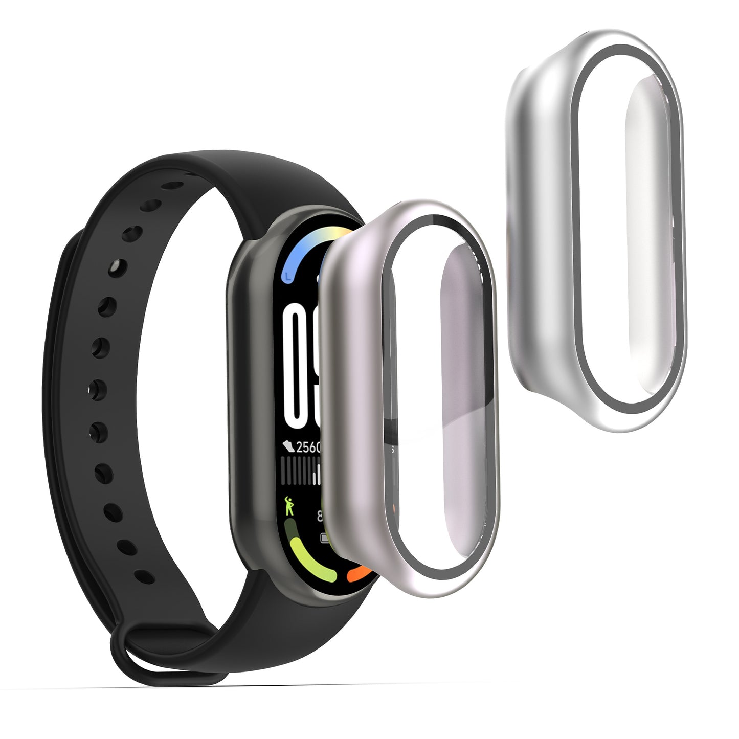 kwmobile 2x Cover kompatibel mit Xiaomi Mi Band 10 / Smart Band 10 Hülle - Fullbody Fitnesstracker Case Set aus Glas - Silber Metallic Pink Silber  [dsg03]