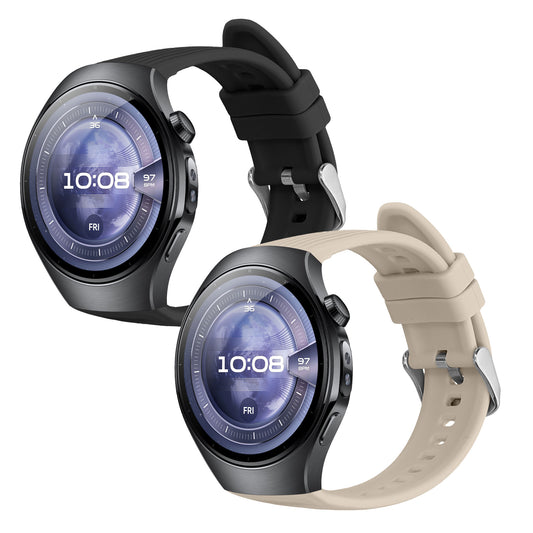 kwmobile 2x Uhrenarmband für Huawei Watch 5 42mm Armband - Fitnesstracker Band Set aus TPU Silikon - Ersatzarmband Smartwatch - Schwarz Beige Schwarz  [dsg01]
