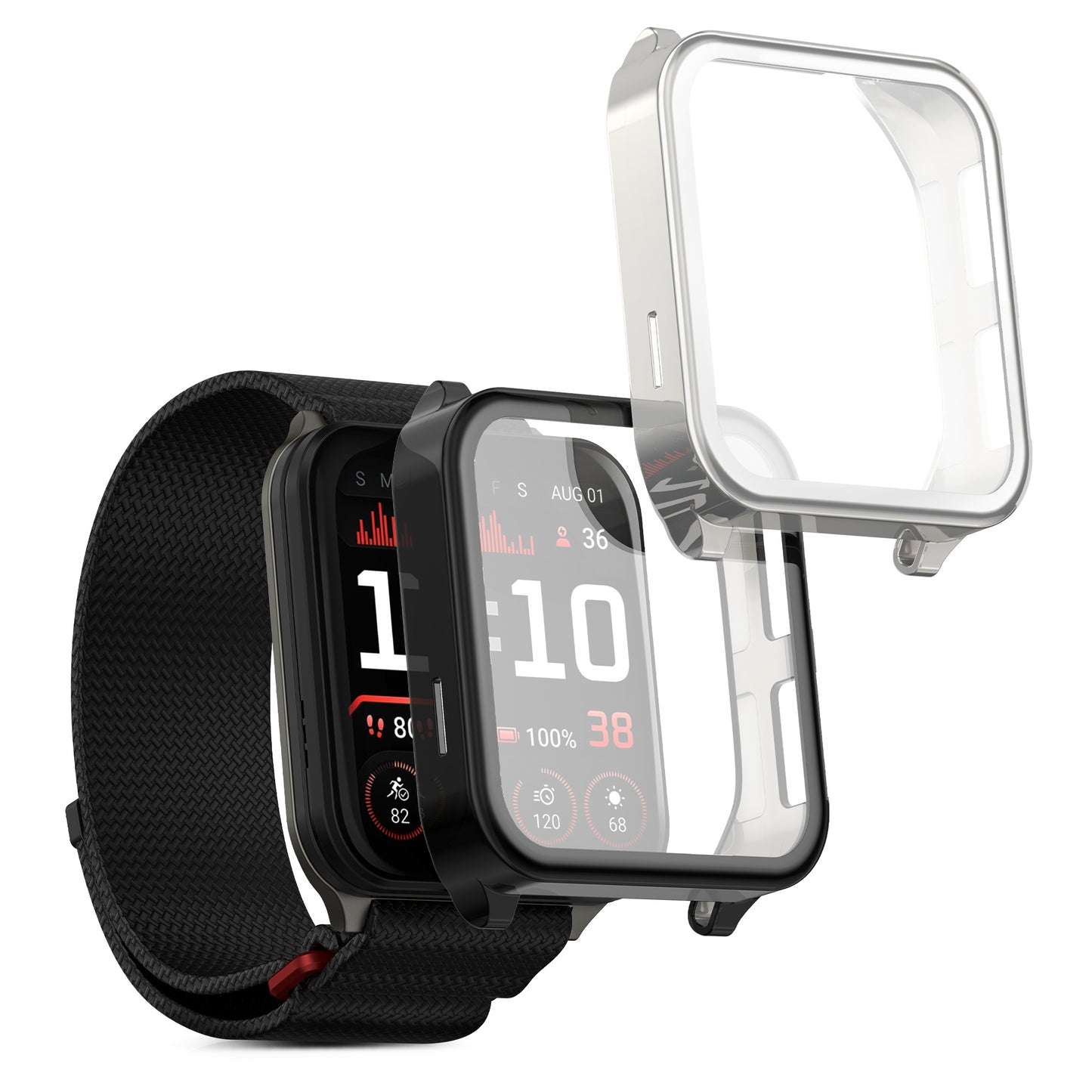 kwmobile 2x Schutzhülle kompatibel mit Garmin Venu X1 Hülle - Fullbody Cover Set aus Silikon - Schwarz Silber Schwarz  [dsg02]