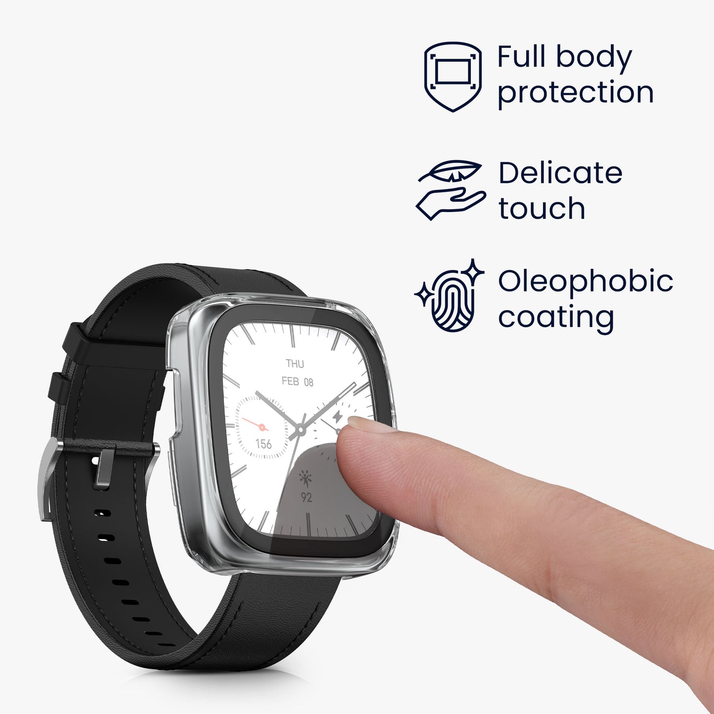 kwmobile Glas Hülle für Amazfit Active 2 Square Schutzhülle Fullbody Fitnesstracker Case Set