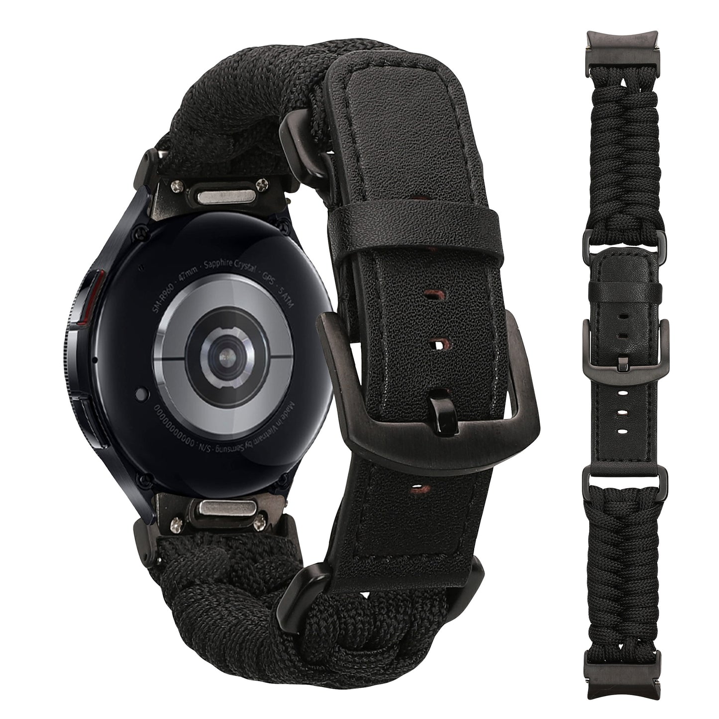 kwmobile Ersatzarmband geflochten kompatibel mit Samsung Galaxy Watch 4 / 5 / 6 Galaxy Watch 7 / FE Armband - Fitnesstracker Sportarmband aus PU Leder mit Uhrenverschluss - Schwarz Schwarz  [dsg01]