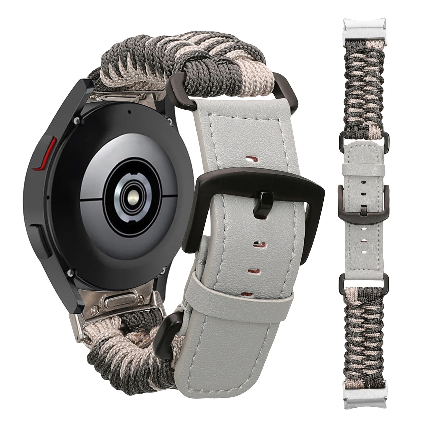 kwmobile Ersatzarmband geflochten kompatibel mit Samsung Galaxy Watch 4 / 5 / 6 Galaxy Watch 7 / FE Armband - Fitnesstracker Sportarmband aus PU Leder mit Uhrenverschluss - Beige Dunkelgrau Beige  [dsg02]