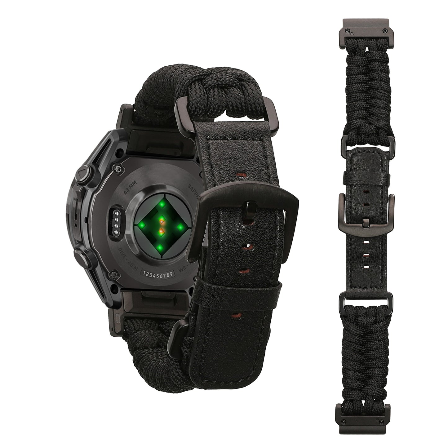 kwmobile Ersatzarmband geflochten kompatibel mit Garmin 22mm Fenix 8 47mm / Tactix 8 47mm / Instinct 45mm / Epix Armband - Fitnesstracker Sportarmband aus PU Leder mit Uhrenverschluss - Schwarz Schwarz  [dsg01]