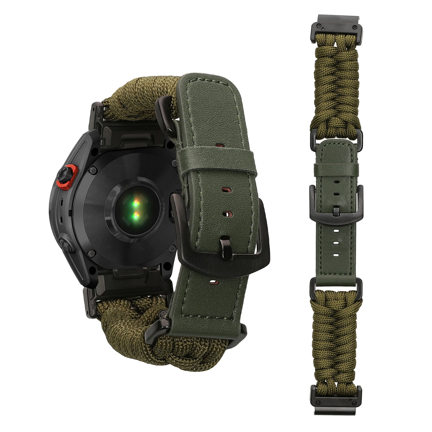 kwmobile Ersatzarmband geflochten kompatibel mit Garmin 20mm Fenix 8 43mm / Fenix 7S / Fenix 6S / Epix Pro 42mm Armband - Fitnesstracker Sportarmband aus PU Leder mit Uhrenverschluss - Dunkelgrün Dunkelgrün  [dsg01]