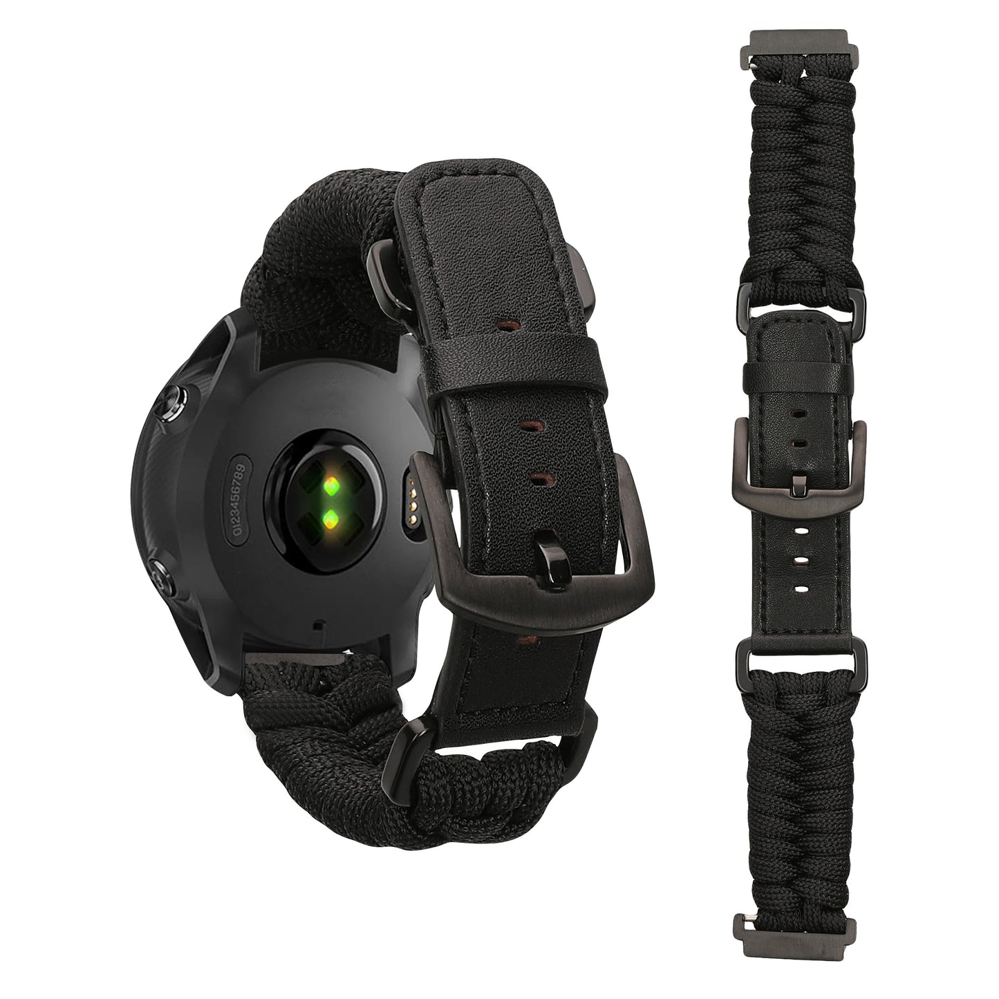 kwmobile Ersatzarmband geflochten kompatibel mit Garmin Forerunner 55 / 158 / 245 / 245 Music / 645 Armband - Fitnesstracker Sportarmband aus PU Leder mit Uhrenverschluss - Schwarz Schwarz  [dsg01]