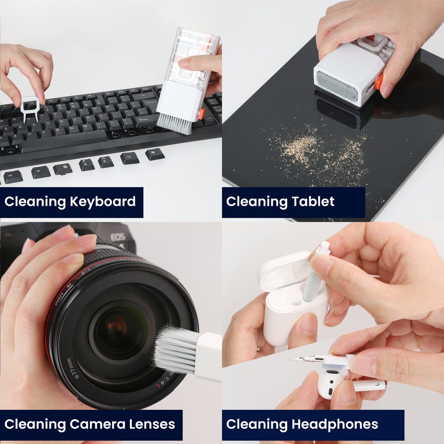 kwmobile 8-in-1 Tastatur Reinigungsset mit Bürste Reinigungsstift Cleaning Kit für Kopfhörer Handy Laptop Kamera Ohrhörer PC Zubehör Gaming Gadgets Technik Accessories