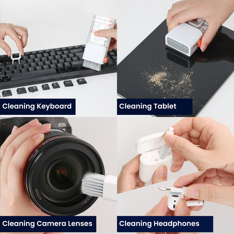 kwmobile 8-in-1 Tastatur Reinigungsset mit Bürste Reinigungsstift Cleaning Kit für Kopfhörer Handy Laptop Kamera Ohrhörer PC Zubehör Gaming Gadgets Technik Accessories