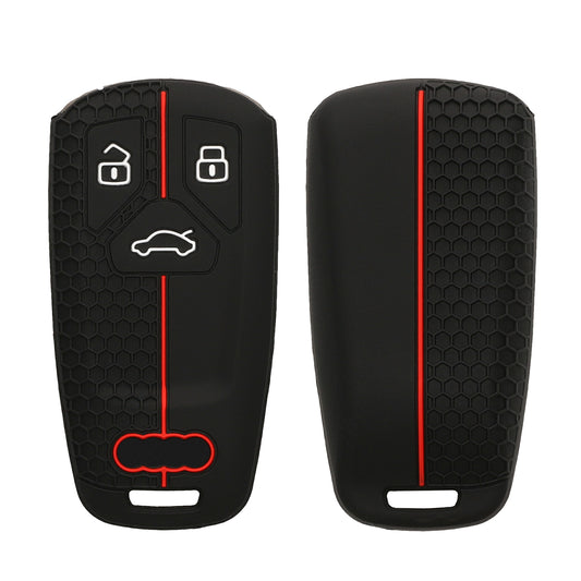 kwmobile Autoschlüssel Schutzhülle kompatibel mit Audi 3-Tasten Smartkey Autoschlüssel (nur Keyless Go) Hülle - Schlüsselhülle aus Silikon - in Schwarz Rot Schwarz  [dsg01]