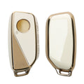 kwmobile Autoschlüssel Hülle kompatibel mit BMW 4-Tasten X7 X1 U11 iX ix1 7er G07 I7 Autoschlüssel - Schlüsselhülle Silikon Cover - Weiß Gold Weiß  [dsg02]