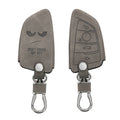 kwmobile Autoschlüssel Hülle kompatibel mit BMW 3-Tasten Smart Key Autoschlüssel - Kunstleder Schutzhülle Schlüsselhülle Cover Don't touch my Key Grau Grau  [dsg01]