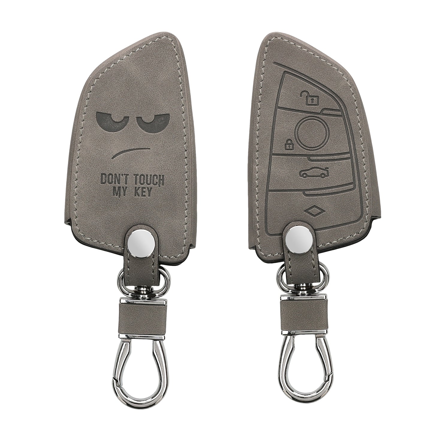 kwmobile Autoschlüssel Hülle kompatibel mit BMW 3-Tasten Smart Key Autoschlüssel - Kunstleder Schutzhülle Schlüsselhülle Cover Don't touch my Key Grau Grau  [dsg01]