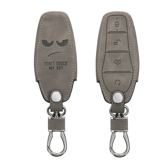 kwmobile Autoschlüssel Hülle kompatibel mit BYD Atto 3 / Sealion / Han / Tang / Dolphin / Seal - Kunstleder Schutzhülle Schlüsselhülle Cover Don't touch my Key Grau Grau  [dsg01]