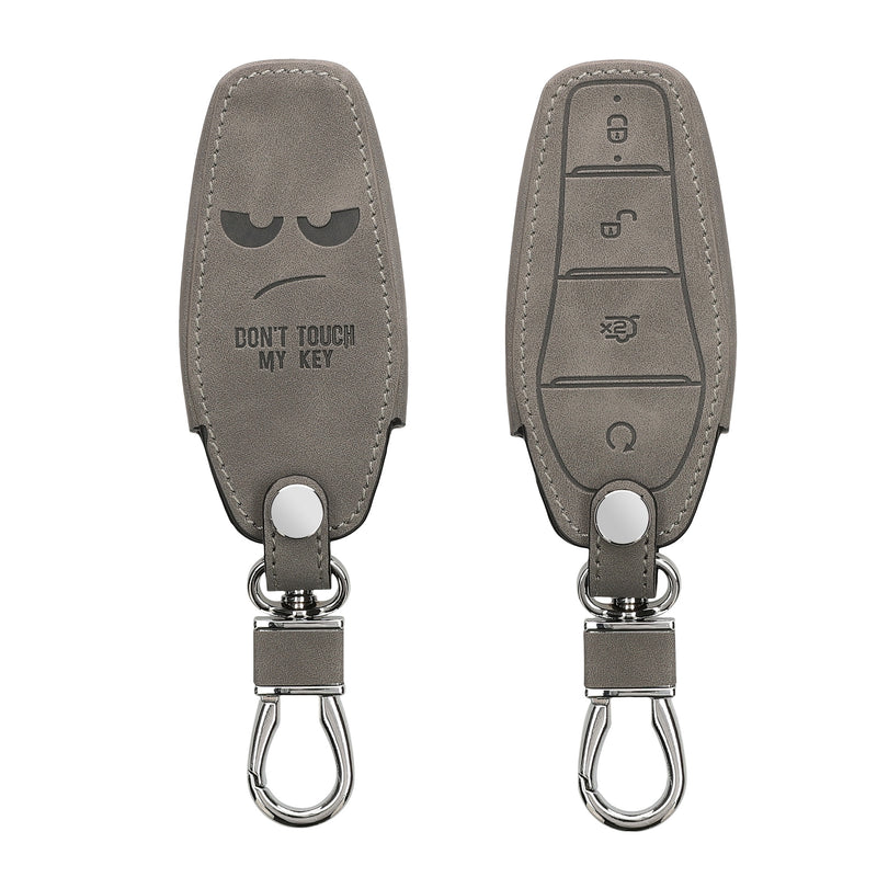 kwmobile Autoschlüssel Hülle kompatibel mit BYD Atto 3 / Sealion / Han / Tang / Dolphin / Seal - Kunstleder Schutzhülle Schlüsselhülle Cover Don't touch my Key Grau Grau  [dsg01]