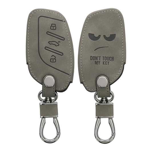 kwmobile Autoschlüssel Hülle kompatibel mit MG 3-Tasten ZS MG4 MG5 MG6 - Kunstleder Schutzhülle Schlüsselhülle Cover Don't touch my Key Grau Grau  [dsg01]
