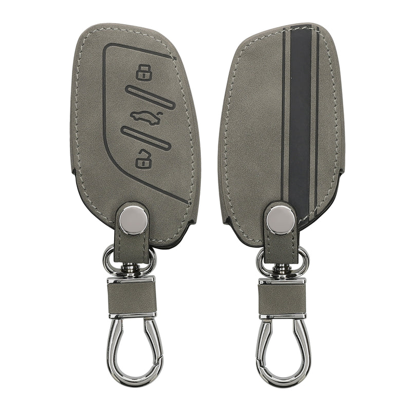 kwmobile Autoschlüssel Hülle kompatibel mit MG 3-Tasten ZS MG4 MG5 MG6 - Kunstleder Schutzhülle Schlüsselhülle Cover Rallystreifen Sidelines Grau Grau  [dsg02]