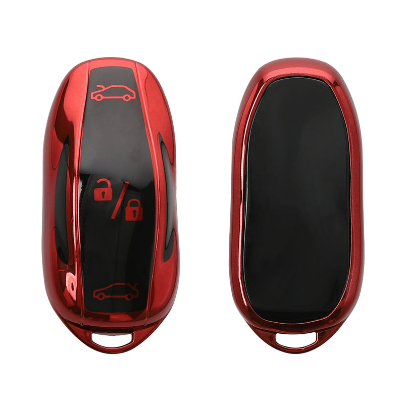 kwmobile Autoschlüssel Hülle kompatibel mit Tesla Model Y / Model 3 - Schlüsselhülle Silikon Cover - Schwarz matt Hochglanz Rot Schwarz matt  [dsg03]