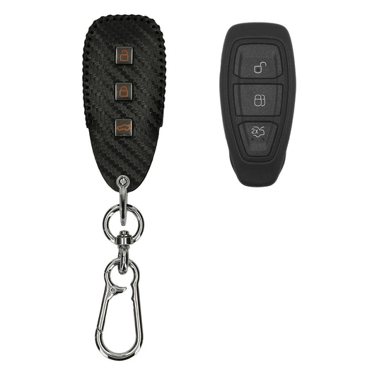 kwmobile Autoschlüssel Kunstleder Hülle kompatibel mit Ford 3-Tasten Autoschlüssel Keyless Go Cover - Schlüsselhülle mit Schlüsselring - Schwarz  [dsg01]
