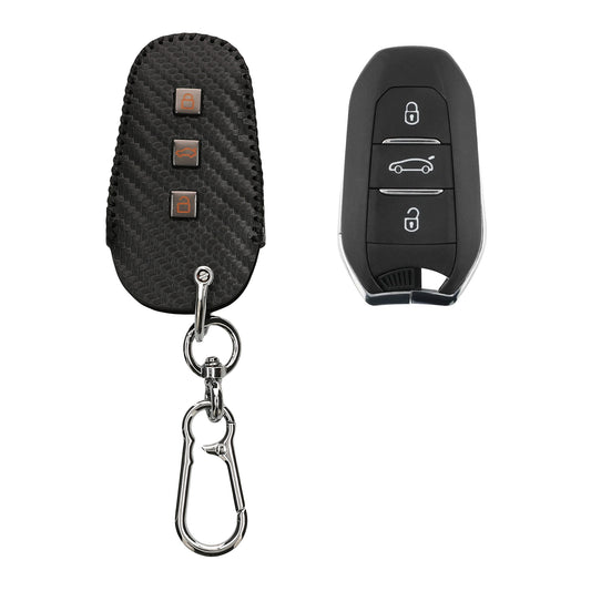 kwmobile Autoschlüssel Kunstleder Hülle kompatibel mit Peugeot Citroen 3-Tasten Smartkey Autoschlüssel (nur Keyless Go) Cover - Schlüsselhülle mit Schlüsselring - Schwarz  [dsg01]