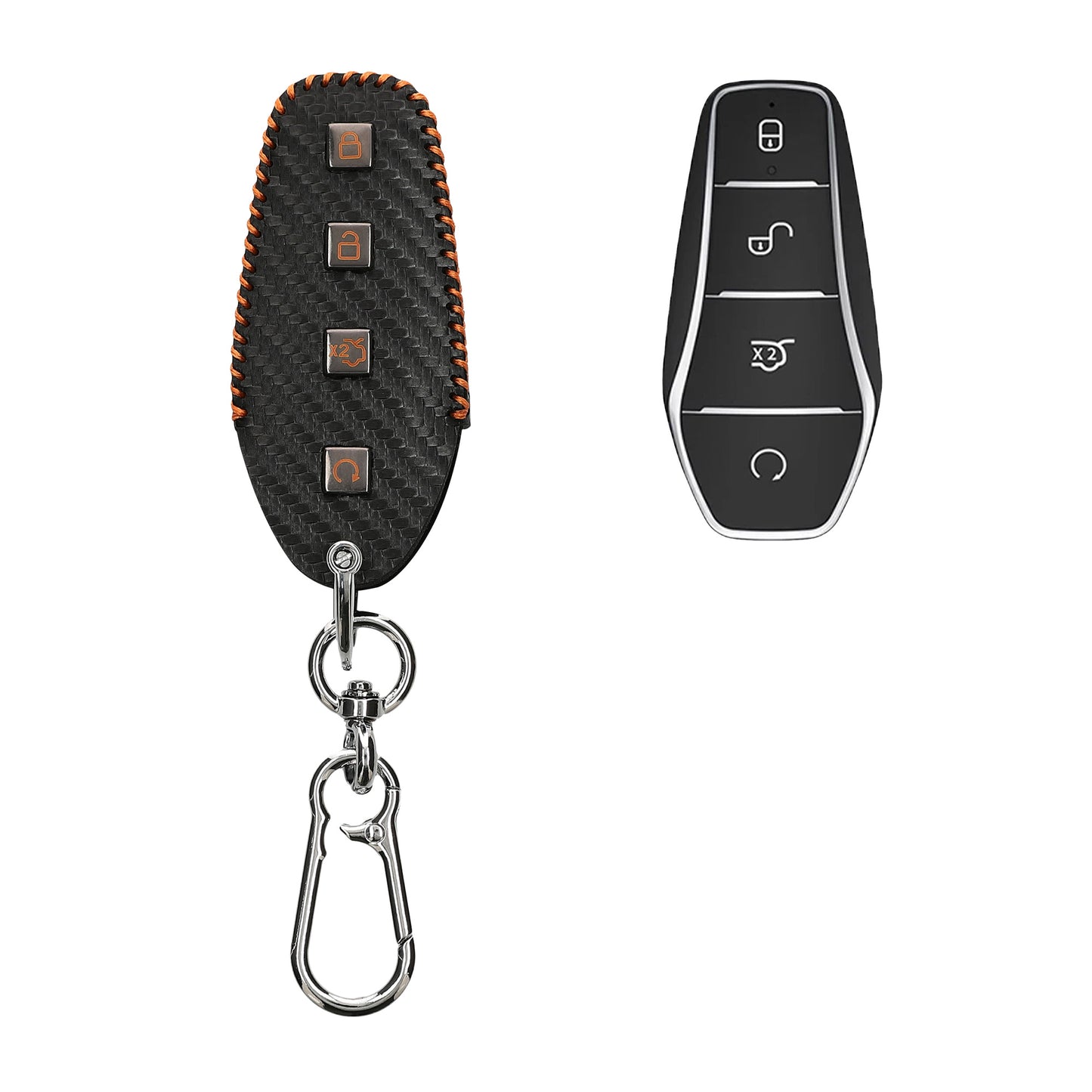 kwmobile Autoschlüssel Kunstleder Hülle kompatibel mit BYD Atto 3 / Sealion / Han / Tang / Dolphin / Seal Cover - Schlüsselhülle mit Schlüsselring - Schwarz  [dsg02]