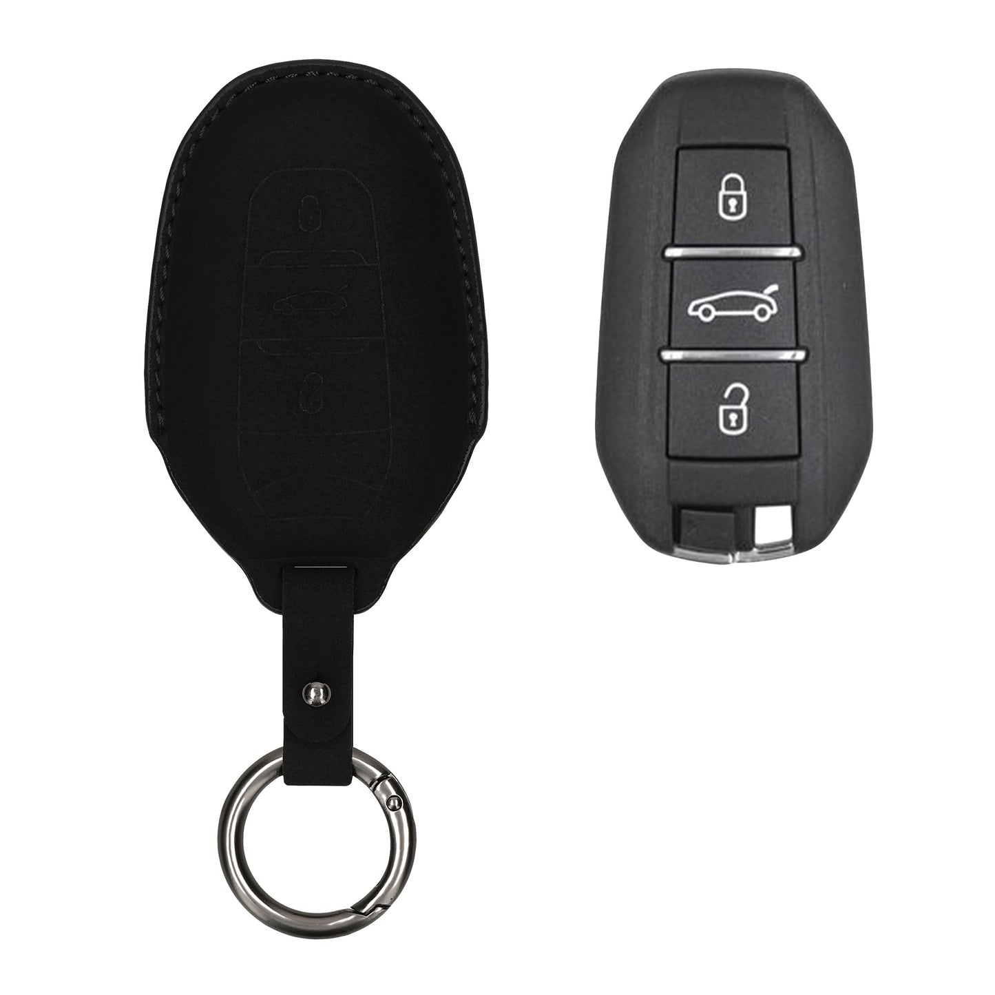 kwmobile Kunstleder Autoschlüssel Cover kompatibel mit Peugeot Citroen 3-Tasten Smartkey Autoschlüssel (nur Keyless Go) Hülle - Schutzhülle mit Matte-Finish und Schlüsselring - Schwarz matt Schwarz matt  