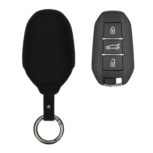 kwmobile Kunstleder Autoschlüssel Cover kompatibel mit Peugeot Citroen 3-Tasten Smartkey Autoschlüssel (nur Keyless Go) Hülle - Schutzhülle mit Matte-Finish und Schlüsselring - Schwarz matt Schwarz matt  