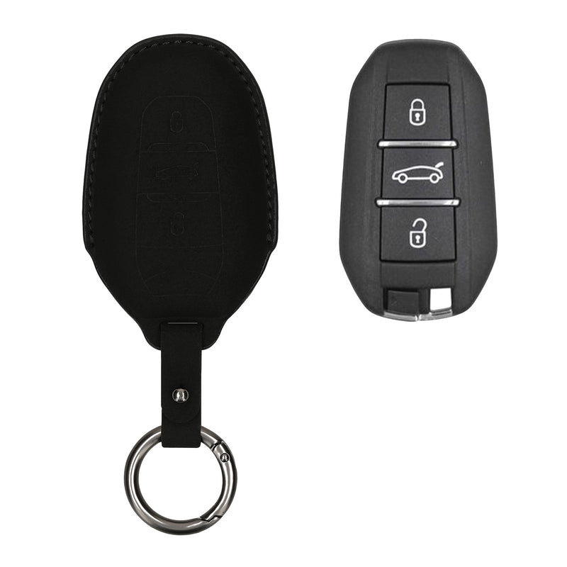 kwmobile Kunstleder Autoschlüssel Cover kompatibel mit Peugeot Citroen 3-Tasten Smartkey Autoschlüssel (nur Keyless Go) Hülle - Schutzhülle mit Matte-Finish und Schlüsselring - Schwarz matt Schwarz matt  