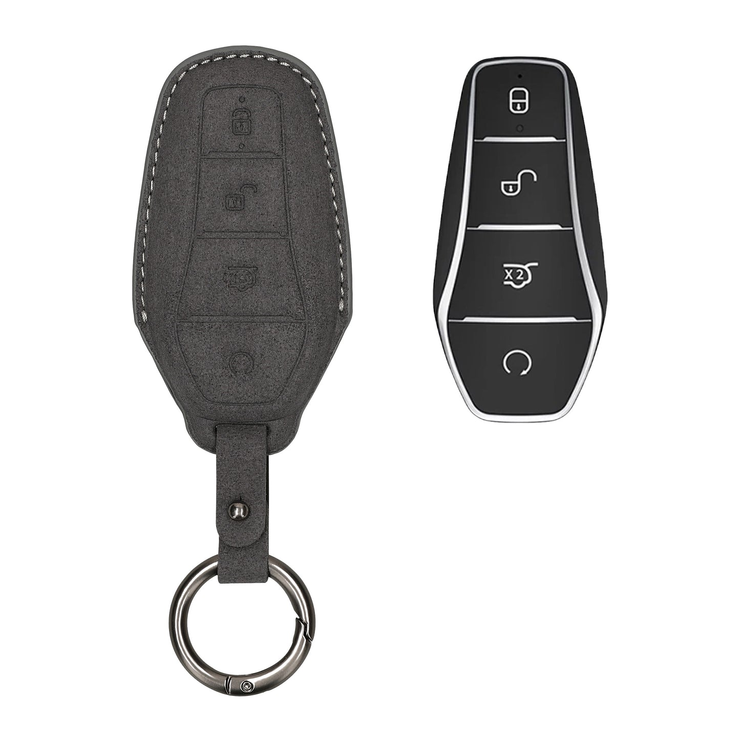 kwmobile Kunstleder Autoschlüssel Cover kompatibel mit BYD Atto 3 / Sealion / Han / Tang / Dolphin / Seal Hülle - Schutzhülle mit Matte-Finish und Schlüsselring - Dunkelgrau Dunkelgrau  