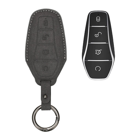 kwmobile Kunstleder Autoschlüssel Cover kompatibel mit BYD Atto 3 / Sealion / Han / Tang / Dolphin / Seal Hülle - Schutzhülle mit Matte-Finish und Schlüsselring - Dunkelgrau Dunkelgrau  