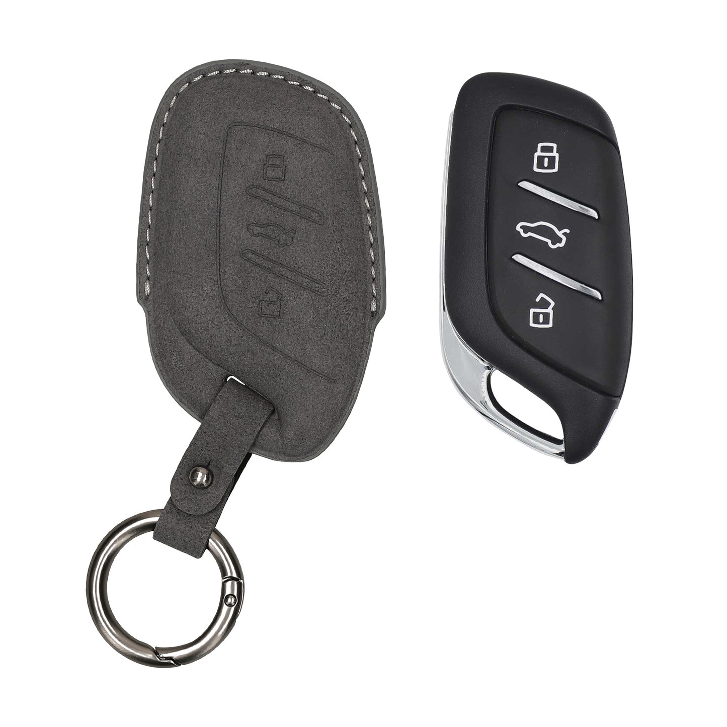 kwmobile Kunstleder Autoschlüssel Cover kompatibel mit MG 3-Tasten ZS MG4 MG5 MG6 Hülle - Schutzhülle mit Matte-Finish und Schlüsselring - Dunkelgrau Dunkelgrau  