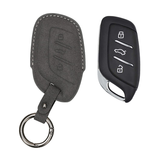 kwmobile Kunstleder Autoschlüssel Cover kompatibel mit MG 3-Tasten ZS MG4 MG5 MG6 Hülle - Schutzhülle mit Matte-Finish und Schlüsselring - Dunkelgrau Dunkelgrau  
