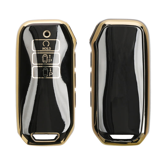 kwmobile Autoschlüssel Hülle kompatibel mit Kia 7-Tasten EV6 GT K5 K7 K8 Sportage GT-Line Sorento 4 MQ4 Autoschlüssel - Schlüsselhülle Silikon Cover - Schwarz Gold Schwarz  [dsg01]
